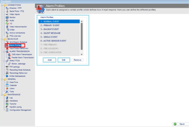 ADPRO Alarms Profile